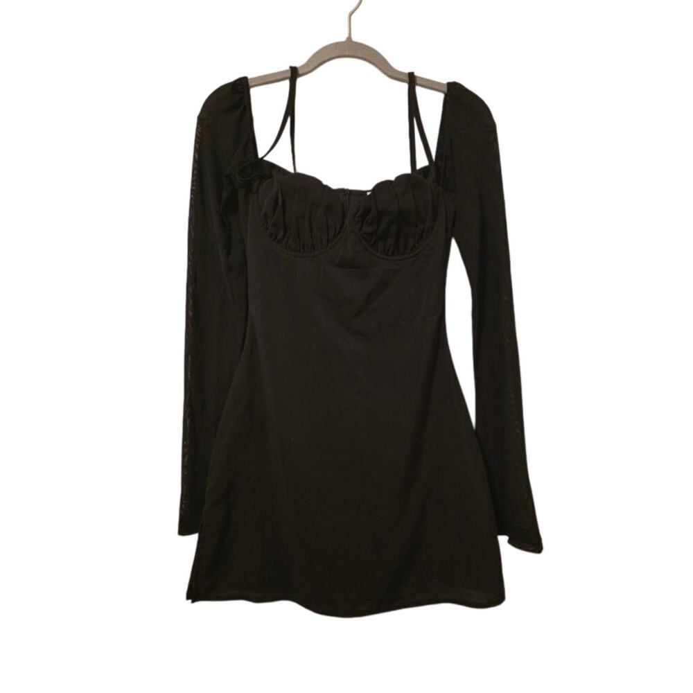 Princess Polly Black Corset Mini Dress 0 Sheer Sleeve Goth Coquette Balletcore